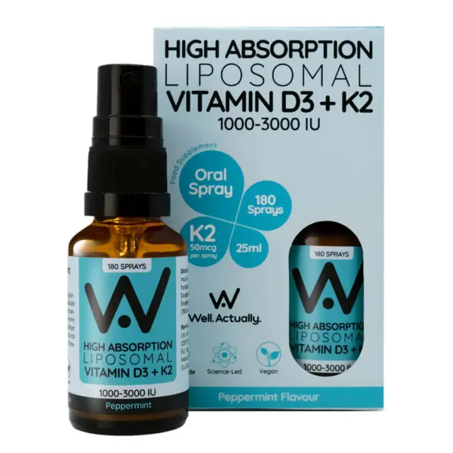 Well.Actually. Haut Absorption Liposomale Vitamine D3+K2 1000-3000IU Oral Spray