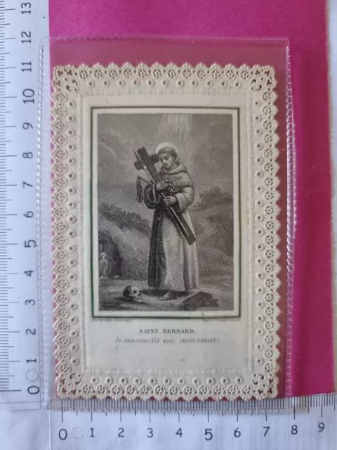 6022 - Santino Merlettato Holy Card San Bernardo Originale