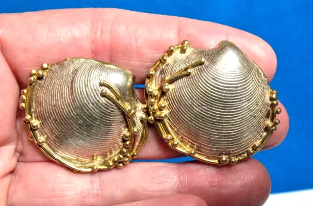 Sterling Silver Large Scallop Shell Earrings Pierced 13.7 Grams