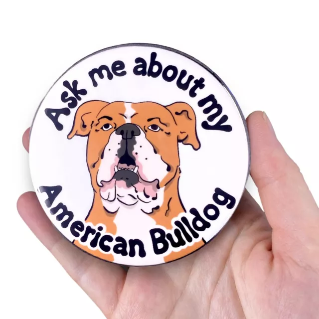 American Bulldog Magnet Dog Pet Portrait Decor Gift  3.5" - Tan & White