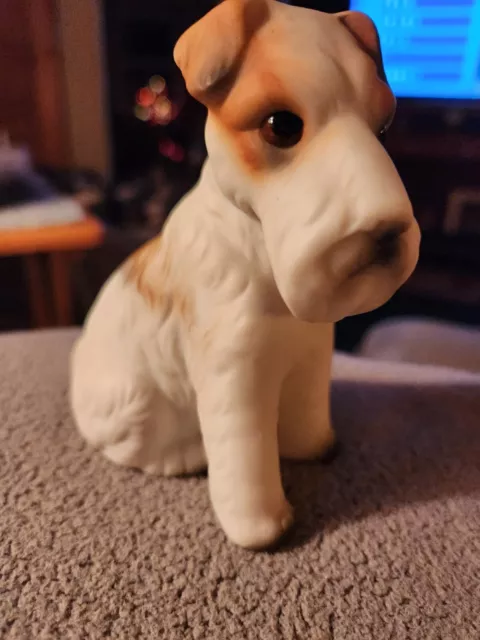 Cute Vintage Wire Haired 4" Fox Terrier Porcelain Dog Figurine