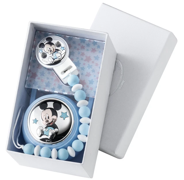 Disney Set Box e Porta Ciuccio Mickey Mouse con Palline per Dentizione Neonato