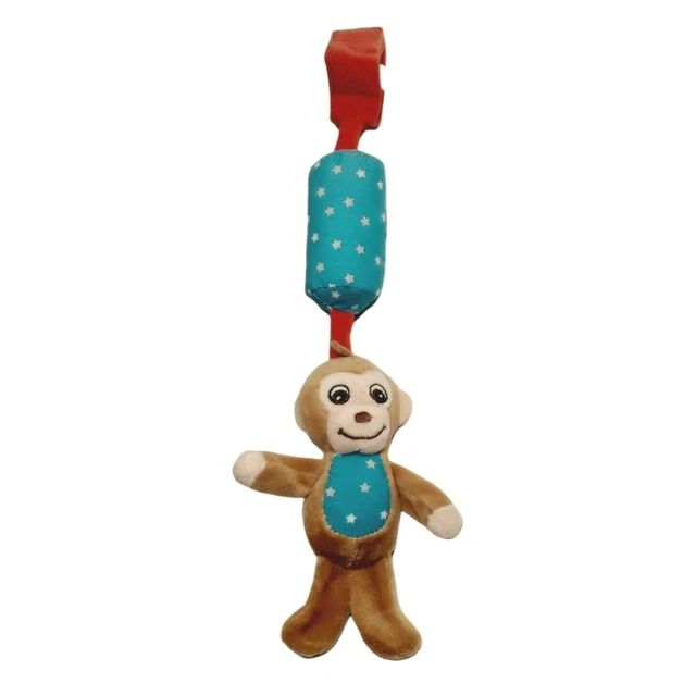 Garanimals Monkey Chime Hanging Baby Toy Blue White Stars Tan Red Car Seat Bell