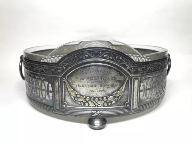Antique Silver Plated And Glass Cake Serving Dish Centre Piece 1935 Miss Poundal