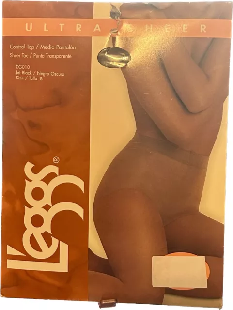 Leggs Control Top PantyHose Ultra Sheer Toe Size “B” Jet Black L’eggs