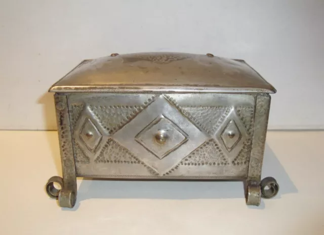 Antique Arts & Crafts Brass & White Metal Plated Box Casket Guild School