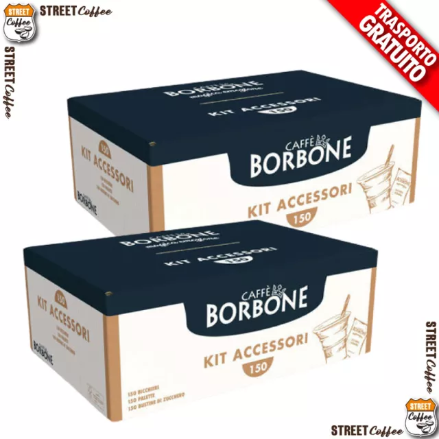 Kit Accessori Caffè Borbone 300 Bicchieri 300 Bustine Zuccher 300 Palette gratis