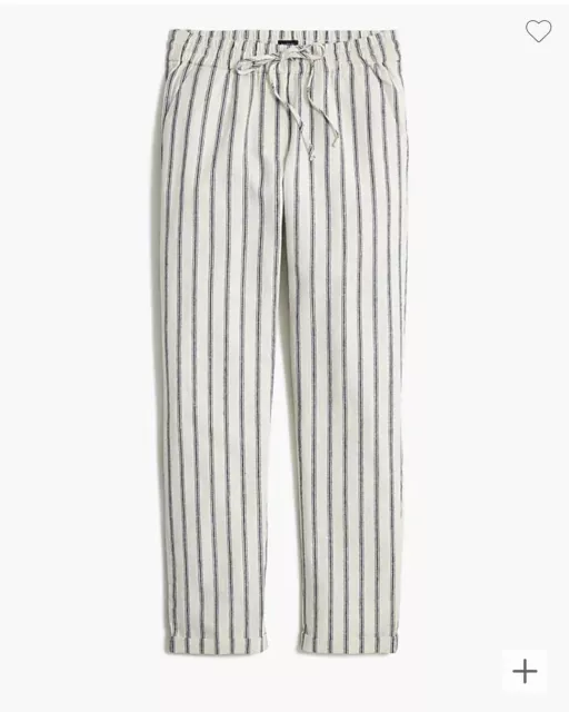 NWT  $79 J.Crew Factory Striped linen-cotton blend drawstring pant Ivory Navy 12