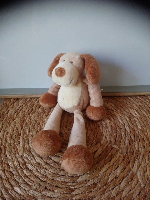 Doudou peluche chien beige écru marron 22 cm Nicotoy