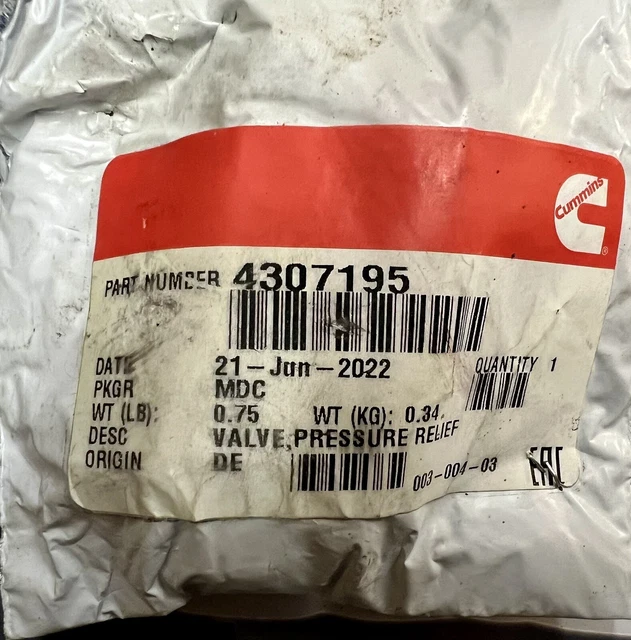 NEW CUMMINS 4307195 Pressure Relief Valve 75.00 PicClick