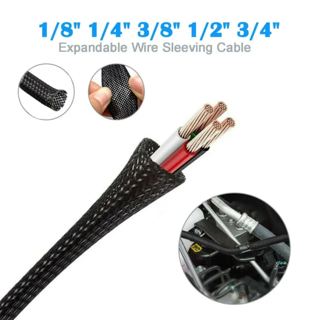 1/8" 1/4" 3/8" 1/2" 3/4" Braided Sheathing Expandable Sleeving Wire Cable Loom