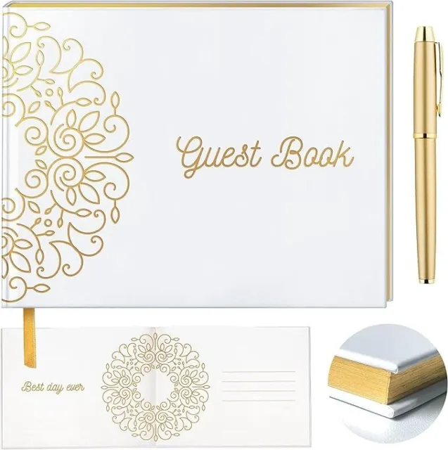 Cute Gold Stamp Wedding Guest Book, Wedding Guest Book with Pen, Guest Book