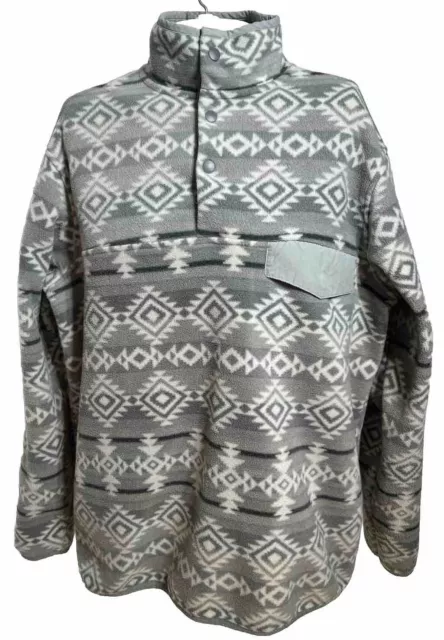 Southern Grit Mens Sweater Size LARGE Gray Southwestern Aztec Pullover 1/4 Snap