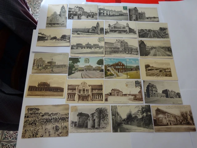 CARTE POSTALE ancienne de GARE en LOT de 19 de FRANCE début XXè +4 CARTES CADEAU