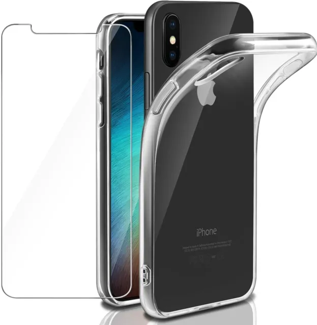 For APPLE IPHONE XS MAX CLEAR CASE + TEMPERED GLASS SCREEN PROTECTOR SHOCKPROOF