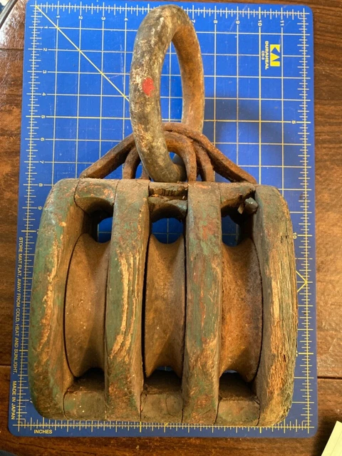 VINTAGE MASSIVE SHIP PULLY - Great Green Paint