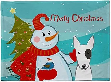 Treasures BB1829PLMT Snowman with Bull Terrier Fabric Placemat Washable Placemat