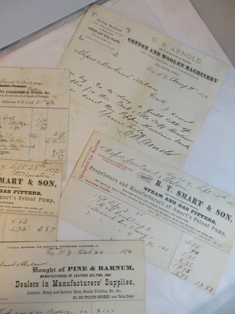 Vintage Antique Lot Old 1872 Purchase Receipts Billheads Troy Hudson NY New York 4