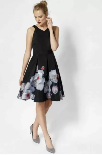 Ted Baker London Black Jelina Chelsea Flower Full Skirt Dress Size 1 (US 4) $395