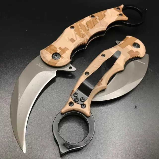 9" Tactical Karambit Spring Assisted Open Blade Folding Pocket Knife Claw EDC