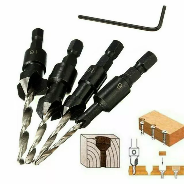 4xCarpentry Countersink Drill Bits Set for Woodworking Drilling Pilot Holes Tool