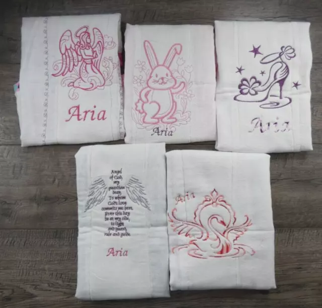 Baby Girl New Handmade Embroidered Personalized Name Aria Burp Clothes Set of 5