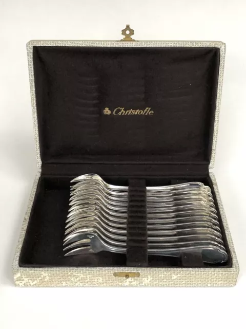 Superbe COFFRET 12 FOURCHETTES A HUÎTRE signées CHRISTOFLE modèle POMPADOUR TBE