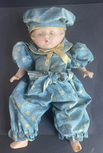 Vintage UNMARKED Doll w/ Sleep Eyes - Rare Daisy Kingdom Blue Star Design Outfit