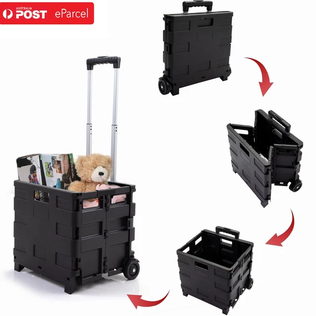 Grocery Basket Foldable Shopping Cart Trolley Pack & Roll Folding Crate Portable