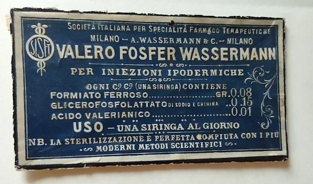 Placca Valerio Fosfer Wassermann Siringhe per iniezioni ipodermiche
