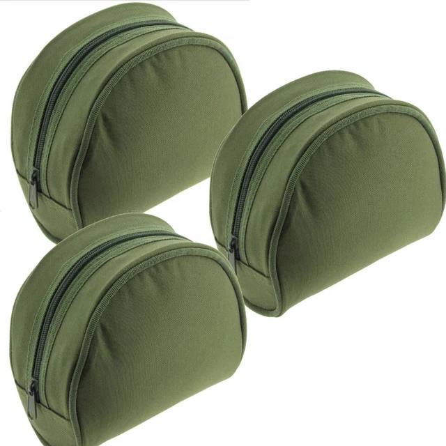 Fishing Reel Case Padded X3 Medium Green Deluxe Coarse Carp Pike Sea Fishing