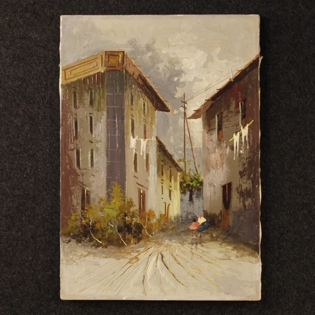 Peinture tableau paysage 900 italien technique mixte style impressionniste art