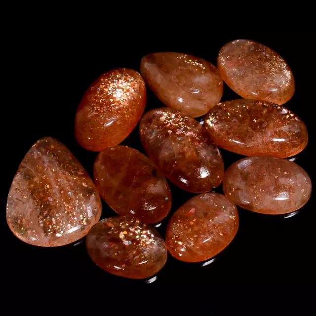 100% Natural Sunstone Cabochon Loose Gemstone 10 Pcs 71 Ct 14X10 22X16mm A-29811