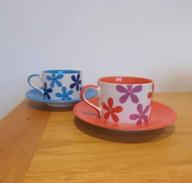 2 X Whittard of Chelsea Handpainted Tea Coffee Cup and Saucer Set