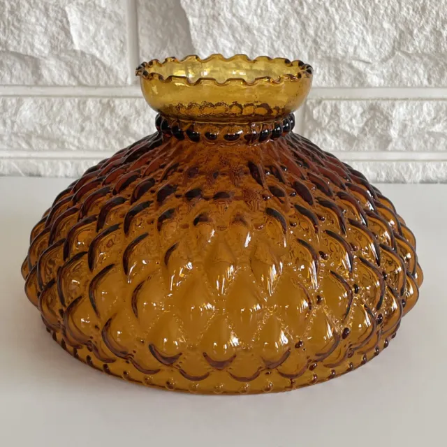 Vintage 10" Fitter Amber Quilted Hurricane Oil Or Electric Glass Lamp Shade