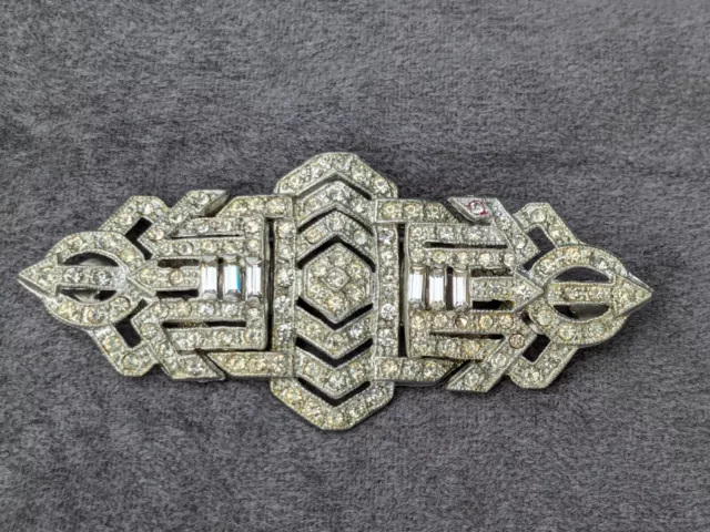 Vintage Duette Rhinestone Art Deco Fur Dress Double Clip Brooch Pin 1930s