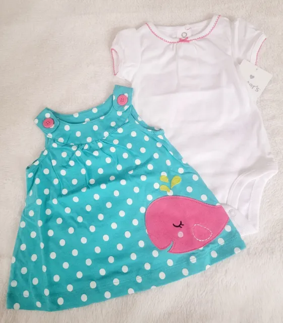 CARTERS Infant Baby Girls Bodysuit & Dress 2 piece Set WHALE 3 6 9 Months NEW