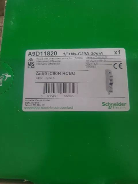 Schneider / Merlin Gerin C20 Rcbo 20 Amp 30mA Type C 20A Acti9 iC60H  A9D11820