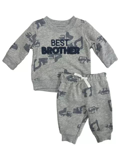 Carters Infant Boys Gray & Navy Best Brother Construction Trucks 2pc Outfit 0-3m