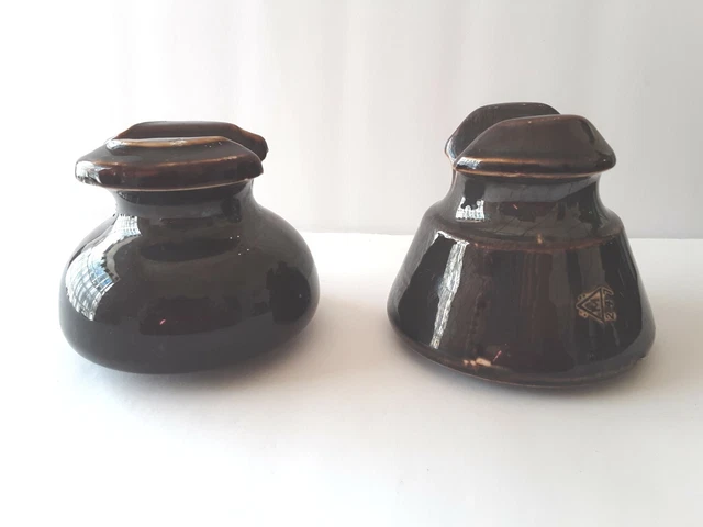 Set of 2 Vintage Porcelain Ceramic Insulators,  Locke USA and M247 Stamps, Brown