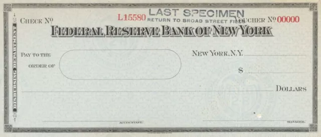 Federal Reserve Bank of New York - American Bank Note Company Specimen Checks -