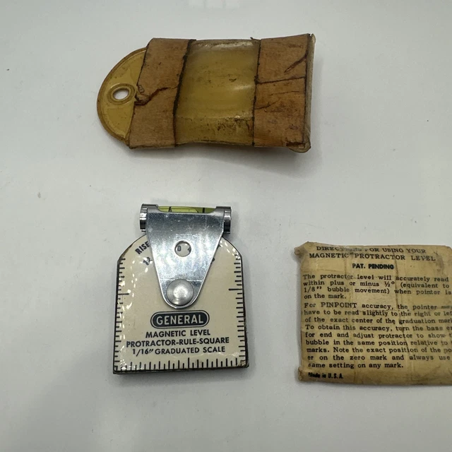 VINTAGE GENERAL HARDWARE Level Protractor Rule Square 1/16
