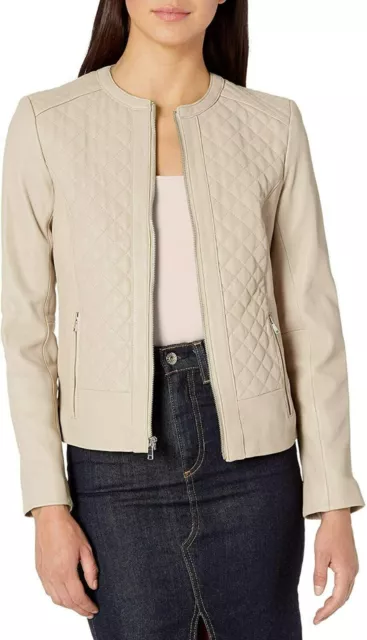 DESIGNER New Women's Cream Leather Jacket 100% Real Lambskin Moto Biker Jacket