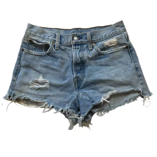 Levis Buttonfly Cutoff Shorts Womens 29 Blue Denim Distressed High Rise Cutoffs