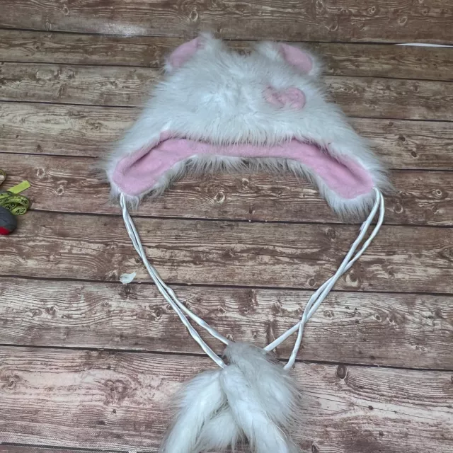 Cosplay Costume Bunny Rabbit Hat Furry Fleece Wired Ears Easter White & Pink