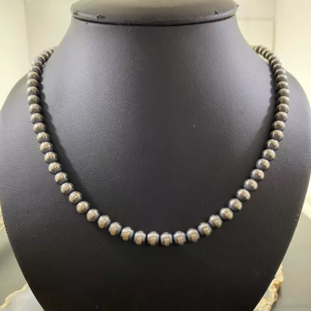 Sterling Silver Navajo Pearl Necklace Length 26" / 6 mm For Women