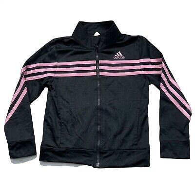 Adidas Track Jacket Girls Size 5 Full Zip Black Pink Stripes
