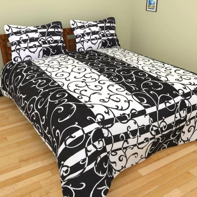 Blanco y Negro 200 TC Algodón Cama Doble Hoja Con 2 Fundas de Almohada Juego