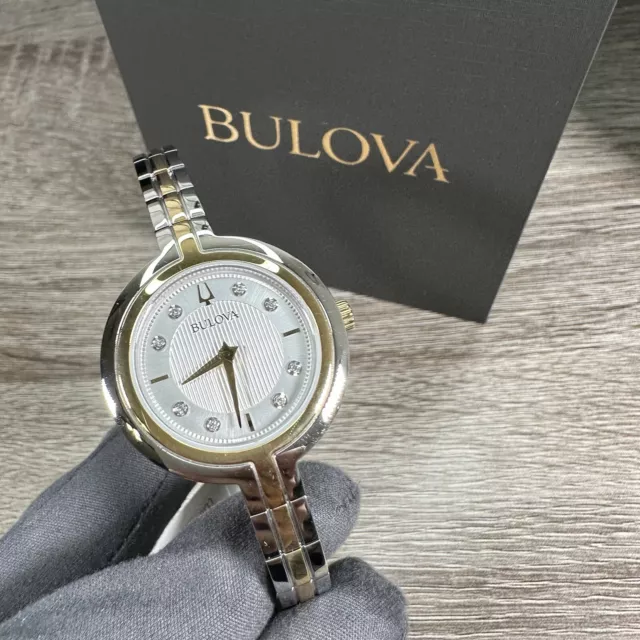 NEW✅ Bulova Rhapsody Women's Quartz Diamond Accent Two-Tone Watch 30MM 98P193