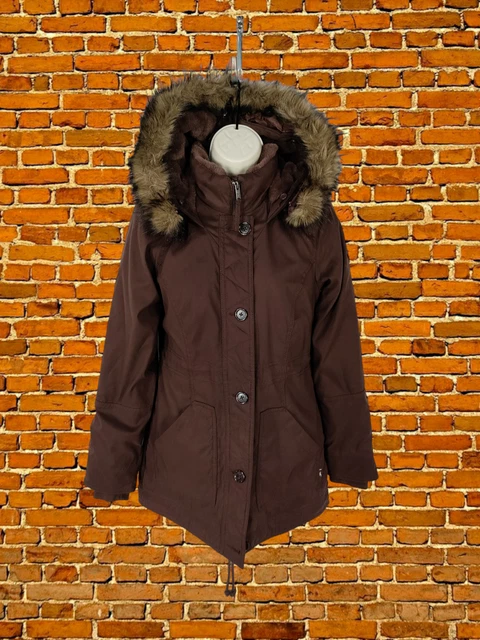 WOMENS HOLLISTER XS Xsmall Brown Faux Fur Hood Winter Padded Parka